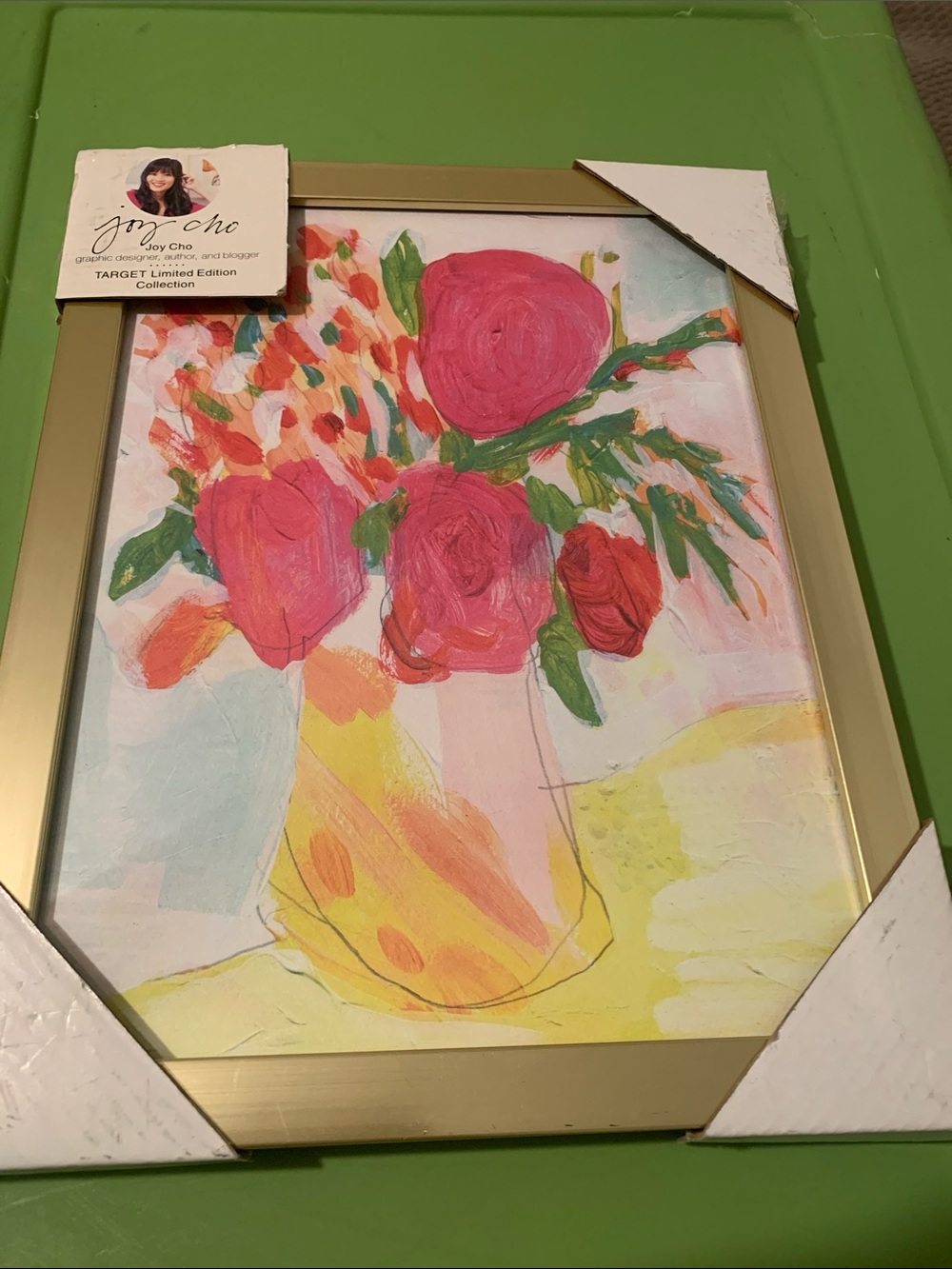 Floral Bouquet Art Print - Pink Roses in Gold Frame